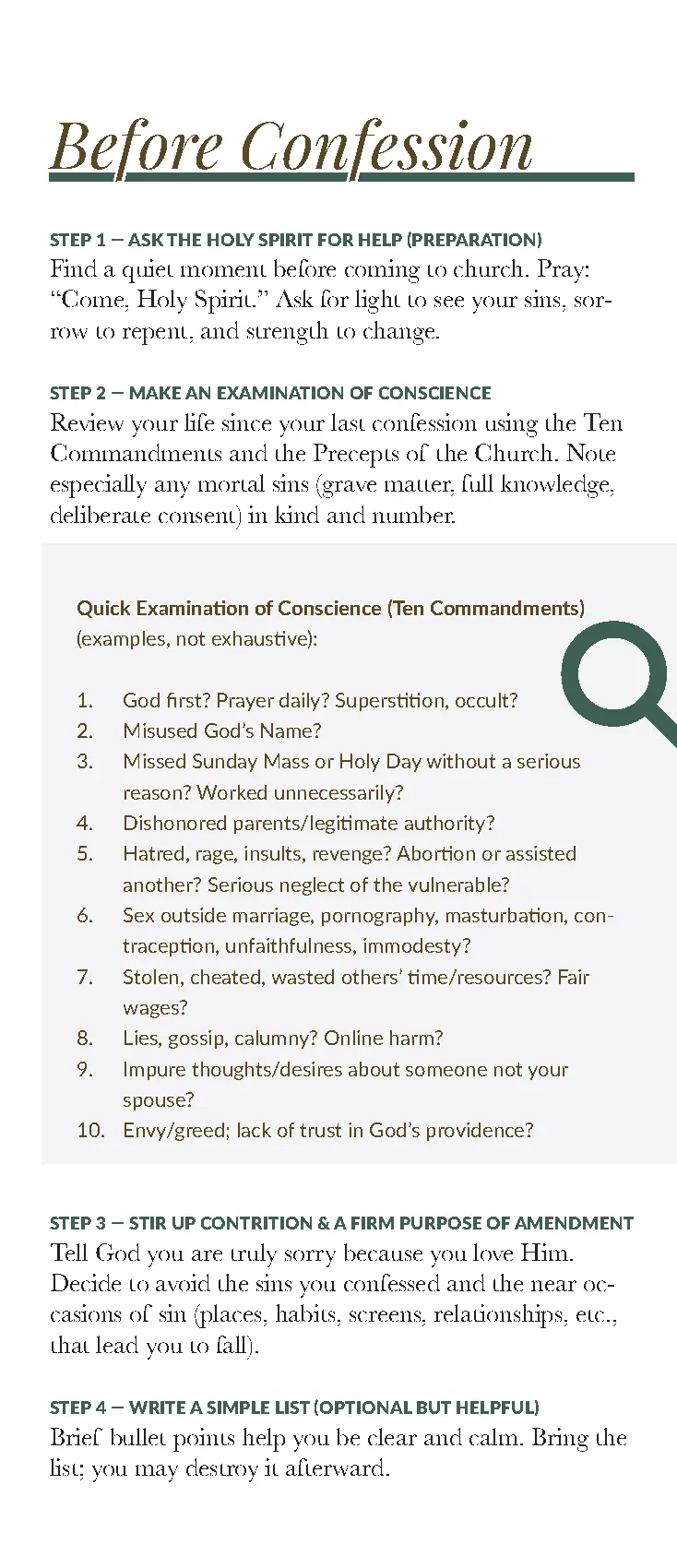 Guide for a Good Confession trifold cover